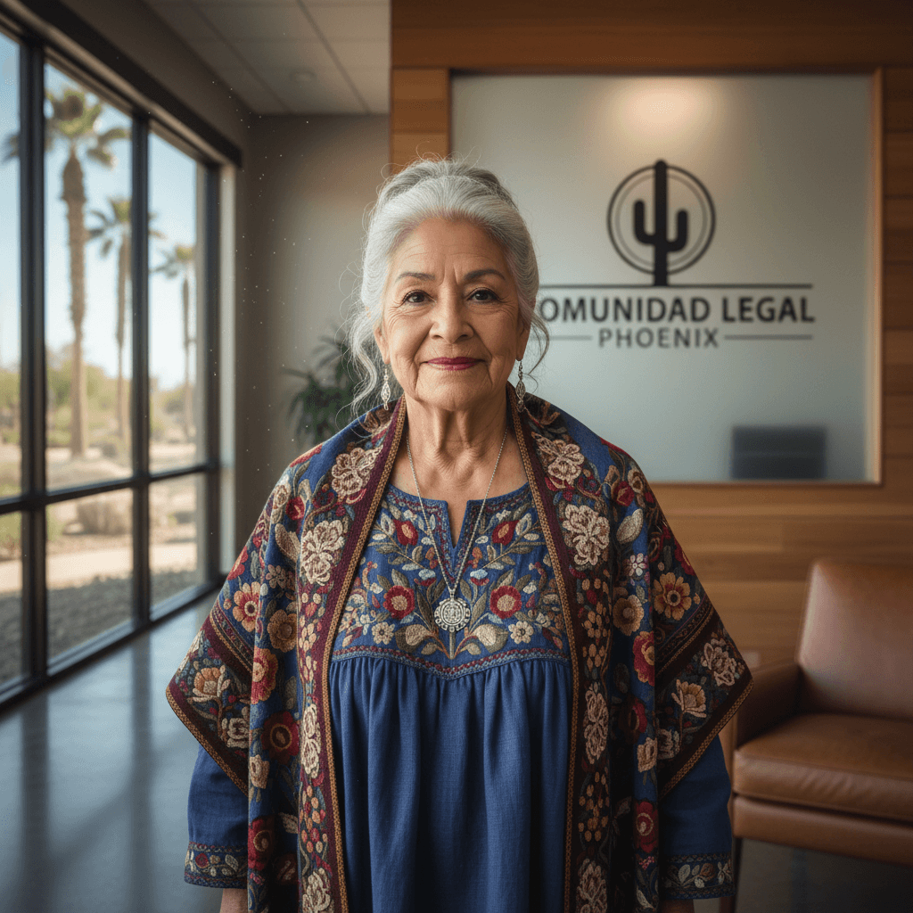 Immigration attorney consulting with diverse family in bright modern law office conference room with natural window lighting